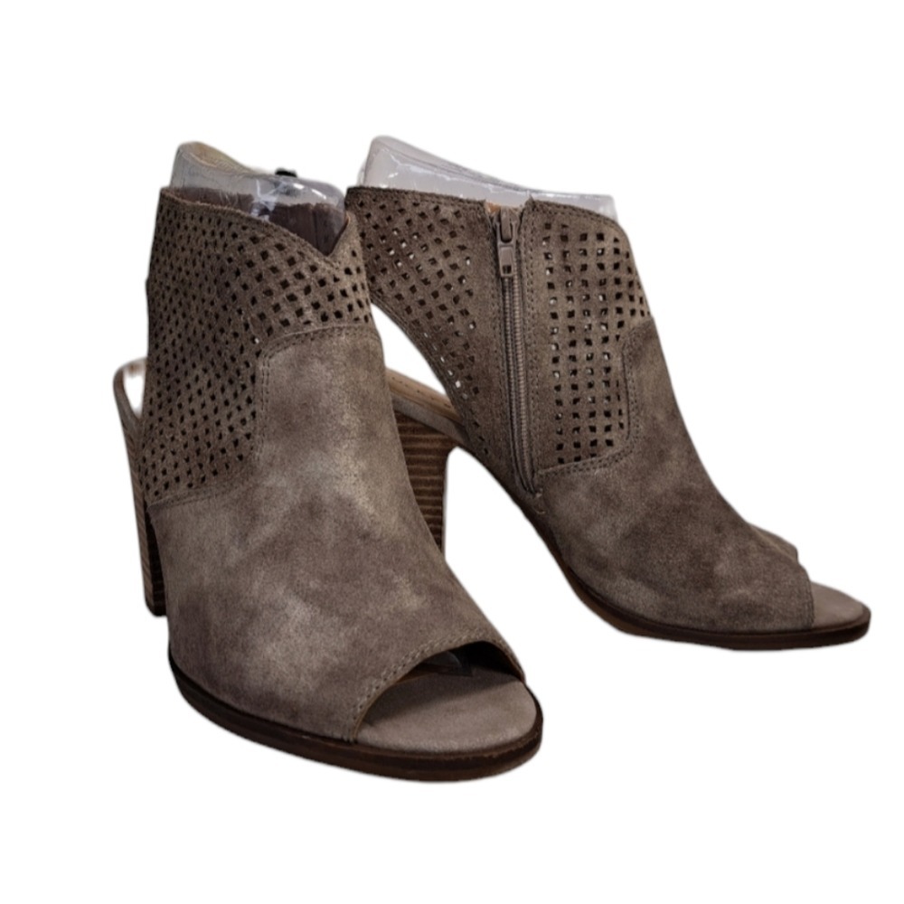 Lucky Brand Women's Suede Open Peep Toe Heels 9.5 Gray
